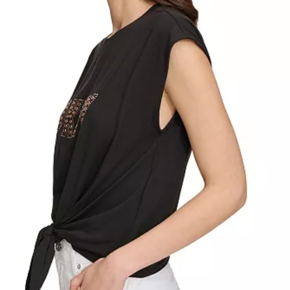 DKNY NWT GROMMET LOGO SLEEVELESS TIE-HEM TOP XS - Picture 3 of 13
